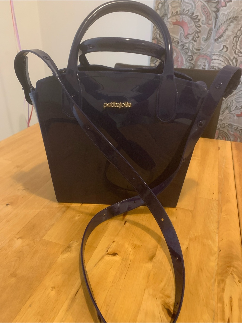 petite jolie Dark Purple Patent Satchel with Removable Strap